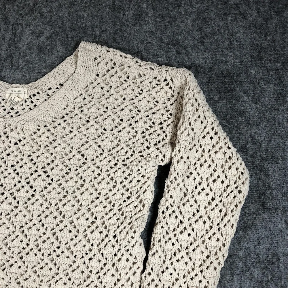Artelier Nicole Miller Sweater‎ Womens Large Cream Open Knit Crochet